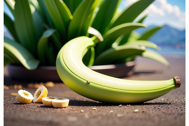 Foto favoriete bananen heerlijke groene vruchten biologisch voedsel bananen behang achtergrond
