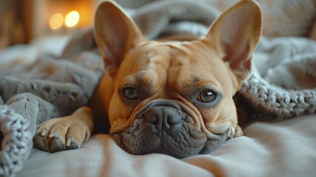 Favorite pet dog lies on the sofa in the living room Difficulties of keeping a dog in the house