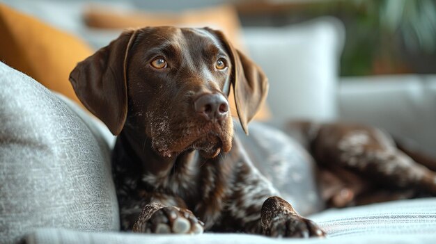 Favorite pet dog lies on the sofa in the living room Pet care