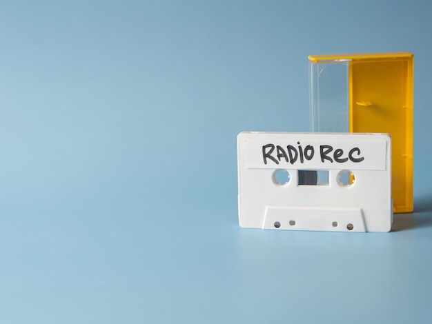 Favorite song concept. vintage white cassette tape isolated on white background