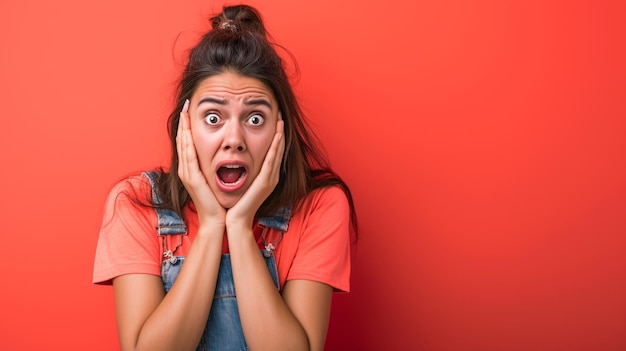 Photo fearful and anxious latin american woman isolated on solid background copy space provided