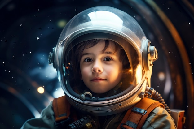 Fearless Astronaut spaceship space child boy Sky flight Generate Ai