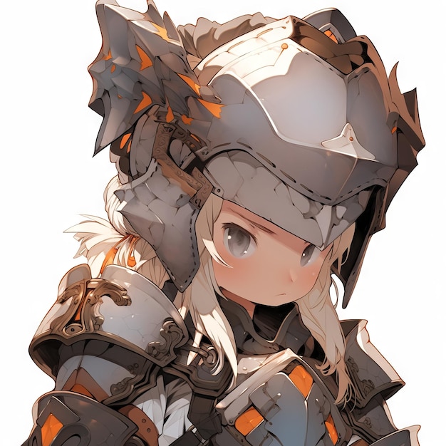 A fearless chibi anime knight donning full plate armor poised for action Generative AI