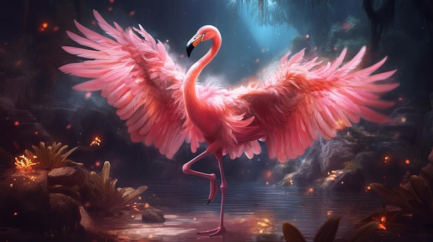 A fearless flamingo with fairy wings AI generated