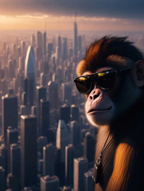 Fearless Monkey in Stylish Sunglasses on Urban Skyscraper Generative ai