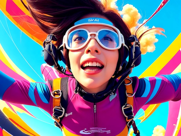 A fearless woman captures the thrill of skydiving in a daring selfie shot AI_Generated