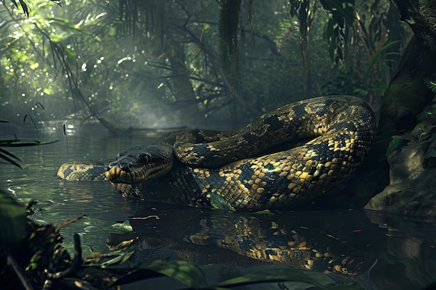 Photo fearsome anaconda snake generate ai