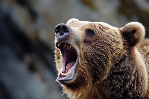 Photo fearsome bear roaring generate ai