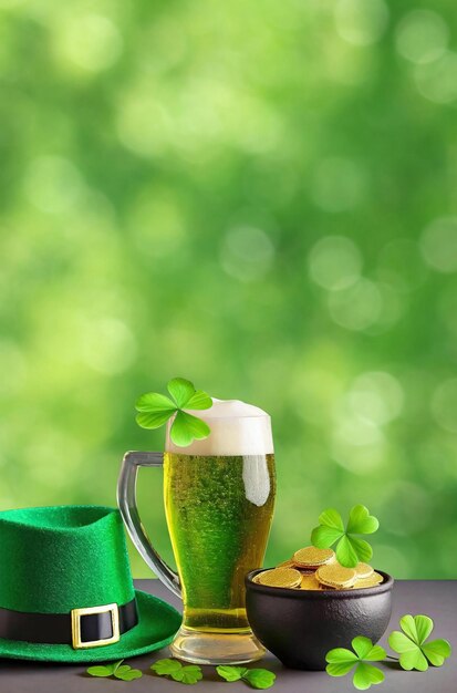 Feast of Saint Patrick Celebrations on Blurry Green Foliage Background