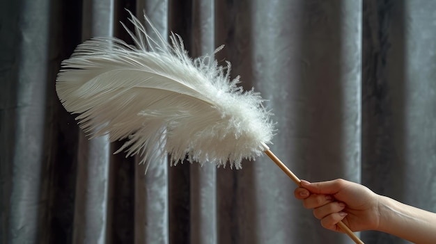 feather duster in hand a cleaner gracefully erases dust from delicate surfaces