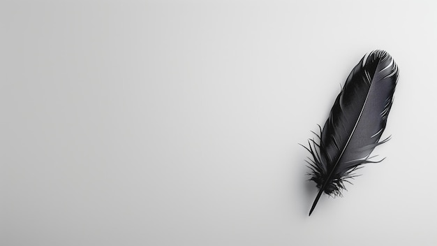 a feather is shown on a white background with a black feather in the right corner