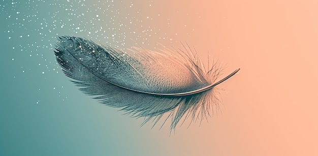 Feather on a light background with a sparkling stars effect The concept of lightness and beauty