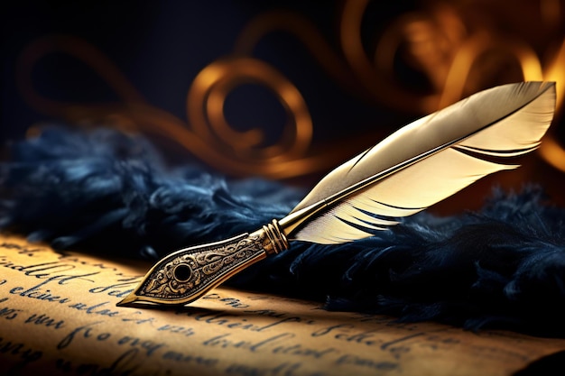 A feather quill pen on a blank piece of paper