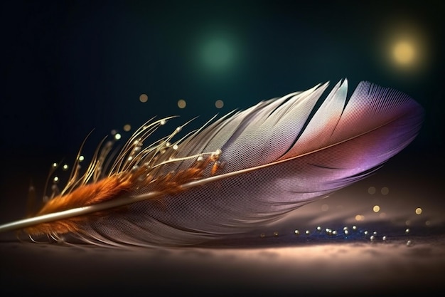 A feather that has a purple feather on it