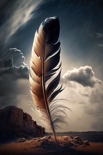 A feather that is on a mountain