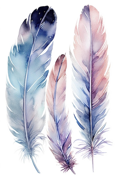 Feather watercolor clipart cute isolated on white background with Generative AI Technology