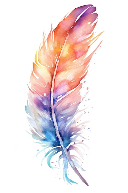 Feather watercolor clipart cute isolated on white background with Generative AI Technology