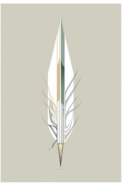 A feather with a gold and white feather on it