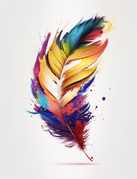 A feather with a rainbow on it.