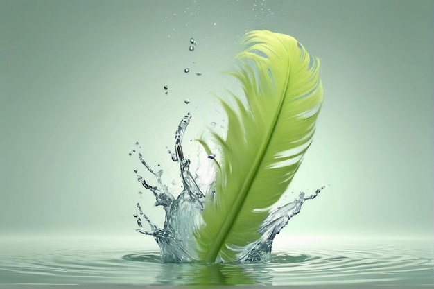 Photo a feather with water splashing in the background and the word feather
