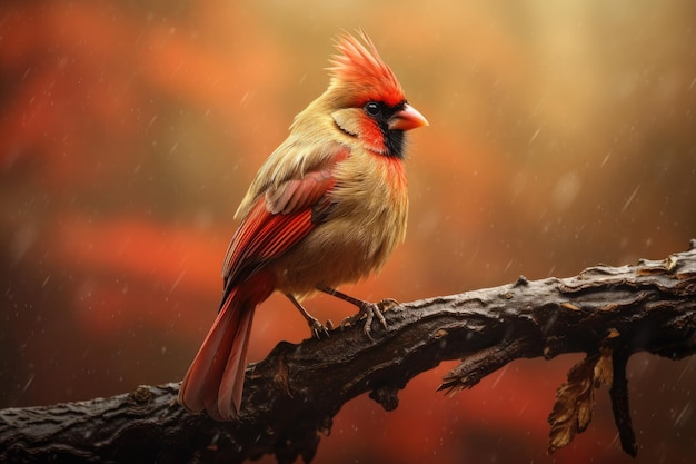 Feathered beauty on rustic tree perch