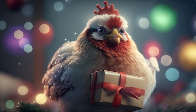 Feathered Santa A Chicken with a Christmas Present