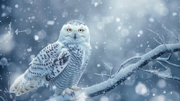 Feathered snowy white owl