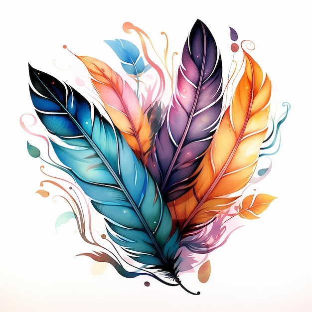 Photo feathers of imagination tattoo design of illustrative watercolor feathers