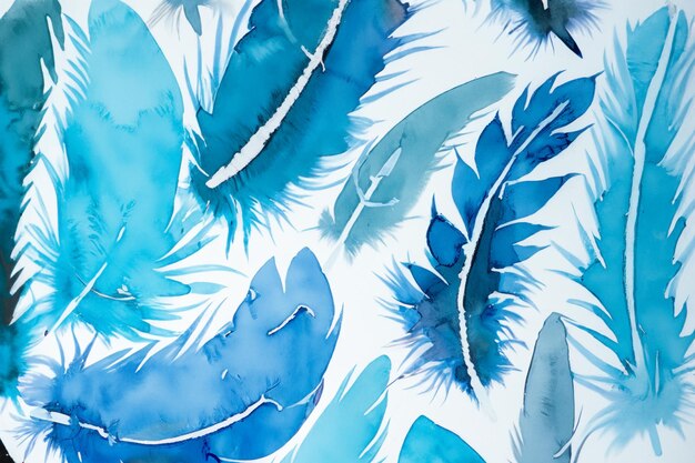 Feathers in light blue white background oil painting