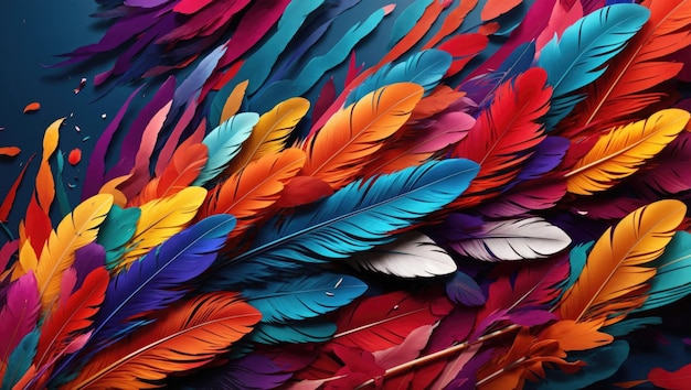 Feathers in Technicolor Abstract Graphic Poster for Webpage and PPT Background