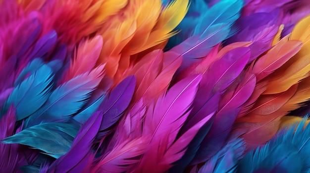 Feathers in various colors on a seamless texture backdrop generative ai