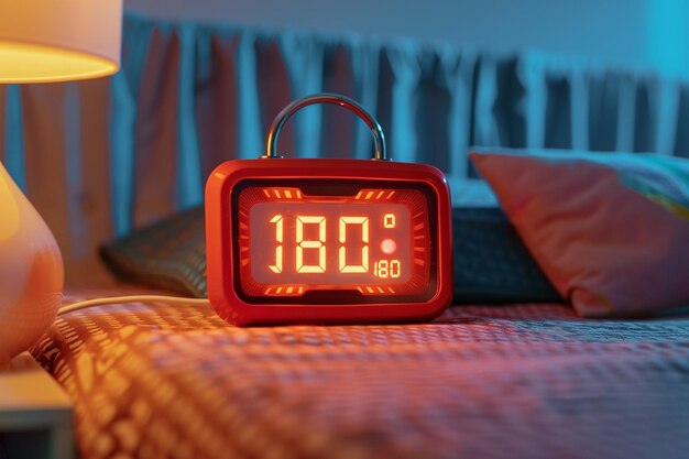 Feature a retro alarm clock with glowing digital n generative ai