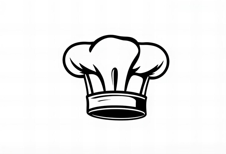 Photo featuring a chefs hat logo simple line art graphic white background no shadow on the edges of d