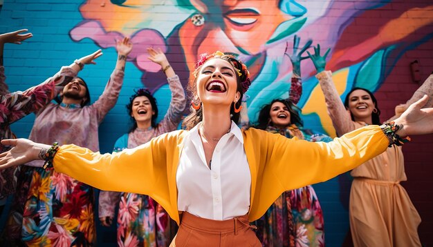 Featuring a photo story of a happy woman participating in a mural project for womens day