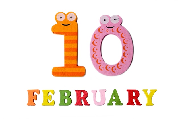 Photo february 10 on white background numbers and letters