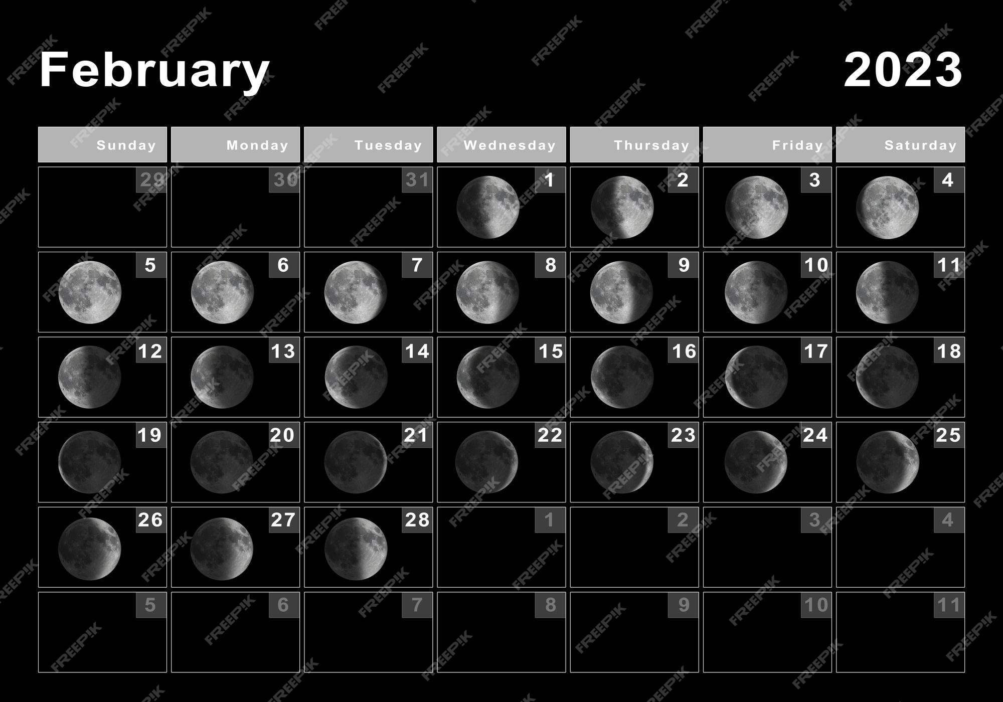 Premium Photo February 2023 lunar calendar, moon cycles, moon phases