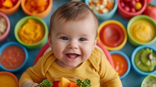 Feeding infants diets and food in different colors