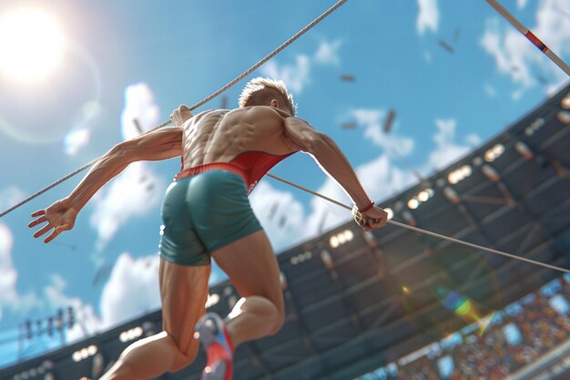 Photo feel the excitement build as a pole vaulter approa generative ai