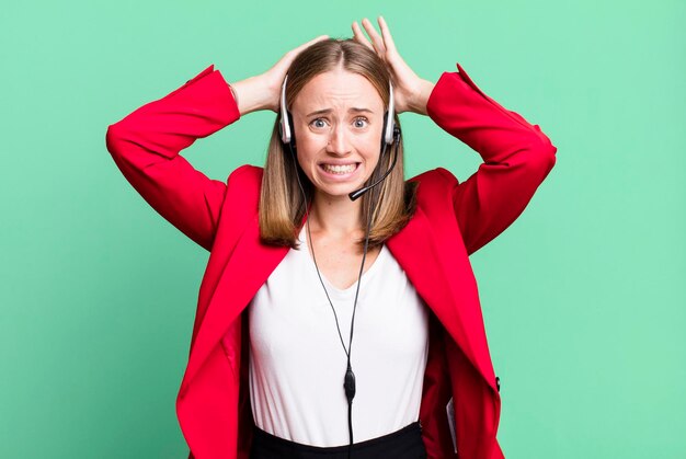 Feeling stressed anxious or scared with hands on head