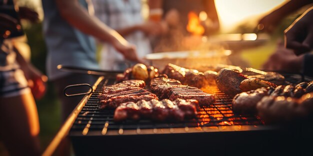 Feest met vrienden en gebraden varkensvlees Generative Ai