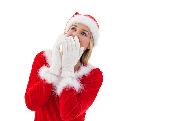 Feestelijk blonde dat witte handschoenen draagt