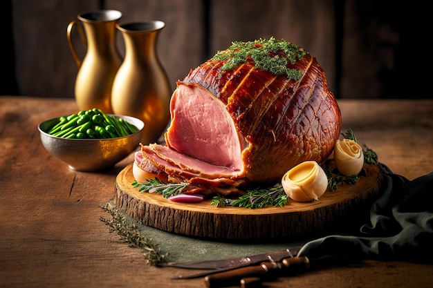 Feestelijk gerecht Paasham voor de lunch op tafel