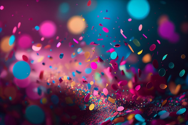 Feestelijk vliegen in de lucht gekleurde confetti voor het feest en feest 's nachts veelkleurige papieren confetti om overwinning en verjaardag en nieuwjaar te vieren Generatieve AI