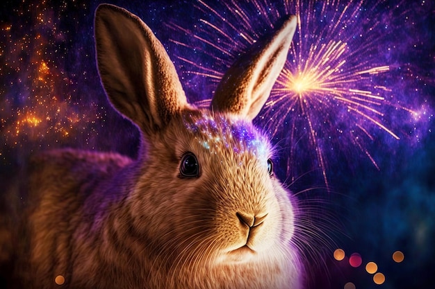 Feestelijk vuurwerk en schattige kleine paashaas