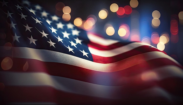 Feestelijk vuurwerk op de achtergrond van de Amerikaanse vlag 's nachts Onafhankelijkheidsdag Generatieve AI