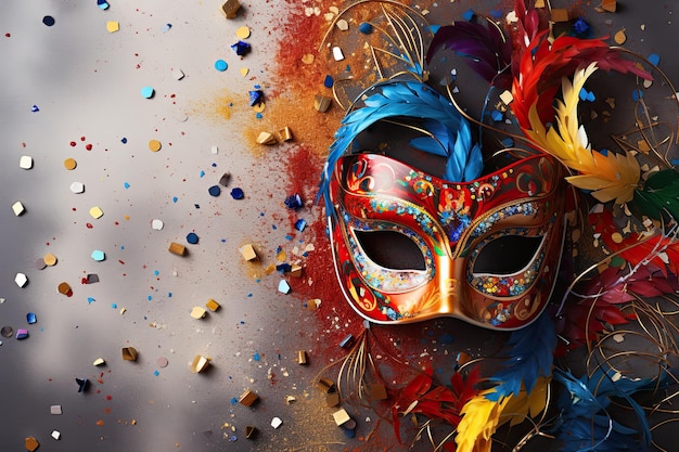 Feestelijke achtergrond met masker carnaval en confetti