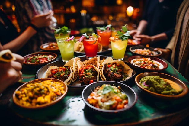 Feestelijke bijeenkomst met authentieke Mexicaanse keuken met tacos guacamole