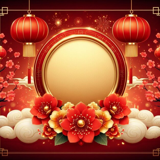 Foto feestelijke chinese nieuwjaar achtergrond met gouden cirkel luxe chinese festival achtergrond