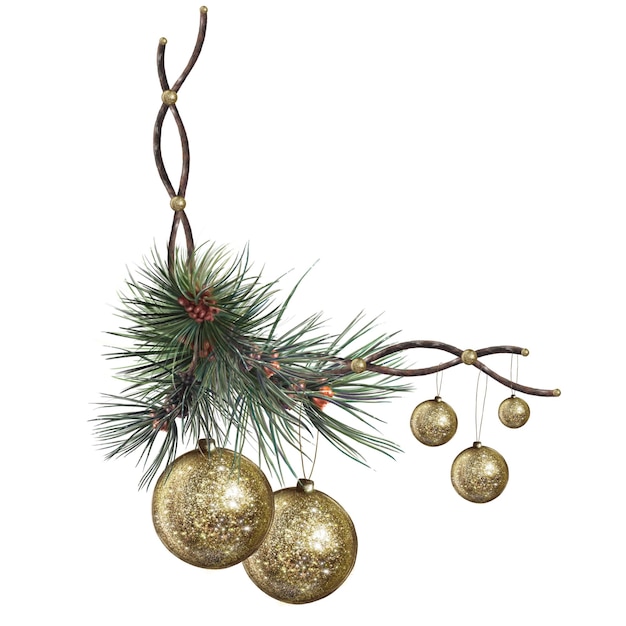 Feestelijke compositie van dennentakken en kerstballen