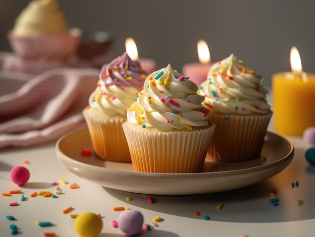 Feestelijke Cupcake Frosting Top met hagelslag Generatieve AI